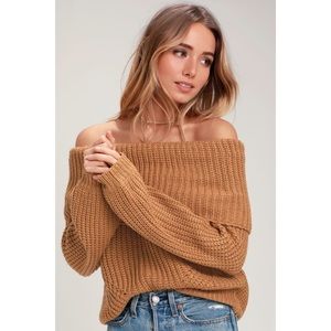 Lulus Carmichael Brown Off-Shoulder Knit Sweater